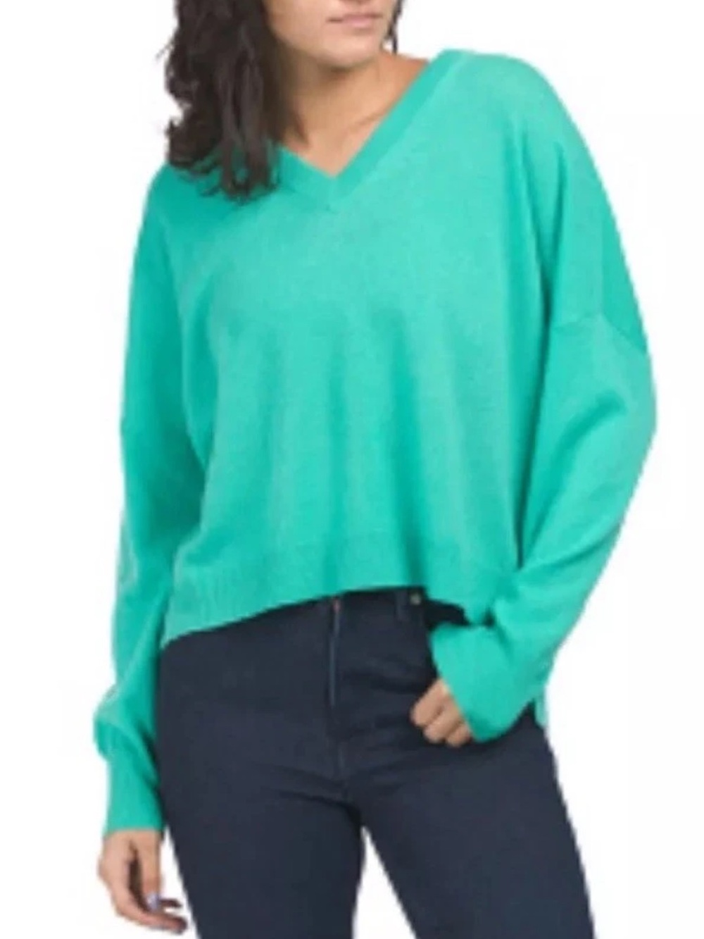 New 360 Cashmere Green Cashmere V-Neck Sweater Size XS Oversized Woman’s NWT